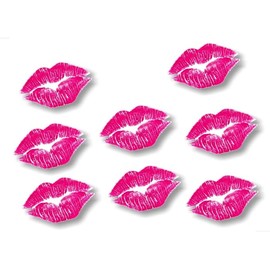 8 KISS Lips Kissing Pink Lipstick Print 2.5'' on White Vinyl Sticker Car or Mirror Decals ((8) 1.5'' x 2.5'', Pink on White)