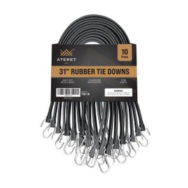 10 Packs Rubber Bungee Cords w/Hooks I 31 Inch, 47" Max Stretch I Heavy-Duty Black Tie Down Straps for Outdoor, Tarp Covers, Canvas Canopies, Motorcycle, and Cargo