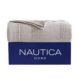 Nautica - Queen Blanket, Ring Spun Cotton Bedding, Medium-Weight for All Seasons, Oeko-Tex Certified (Chevron Light Brown)