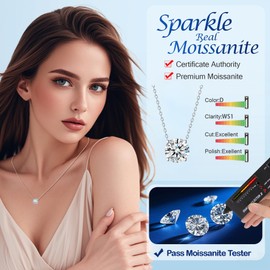 SecreTalk 1-4CT Moissanite 4P Pendant Necklace for Women, 1-4CT D Color 925 Sterling Silver Necklace with Certificate of Authenticity (2CT, White Gold Plated)