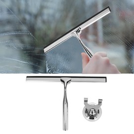 Glass Squeegee Water Blade Squeegee Window Squeegee Stainless Steel Shower Squeegee with Suction Storage Hook for Shower Doors Mirrors Tiles Car Glass