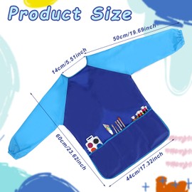 Kids Art Smock, Waterproof Kids Painting Apron with Long Sleeve and 3 Pockets Toddler Art Smocks for Painting Artist Smock for Kids Age 2-8 Years (Blue)