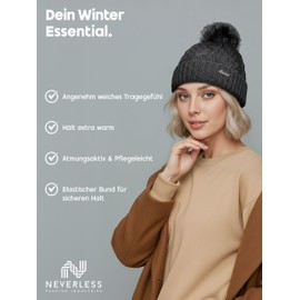 Neverless® lined women's knitted hat with fur bobble and fleece lining, winter hat, bobble hat. -
