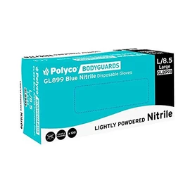 Polyco GL8992 Bodyguards 4 Nitrile Lightly Powdered Disposable Glove, Size M, Blue, Pack of 100