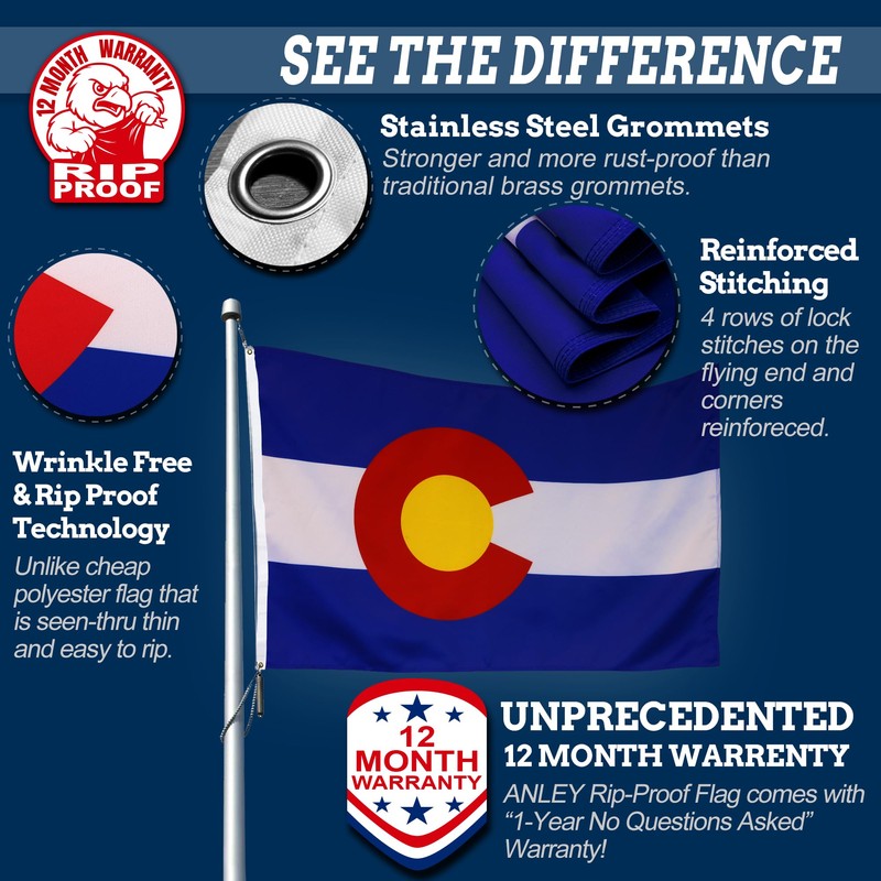 Anley Rip-Proof Double Sided 3-Ply Colorado State Flag 3x5 Foot