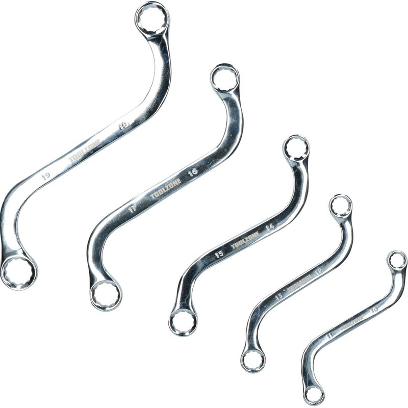 Metric S Shaped Bent Obstruction Spanner Wrench Set 5pc 10mm