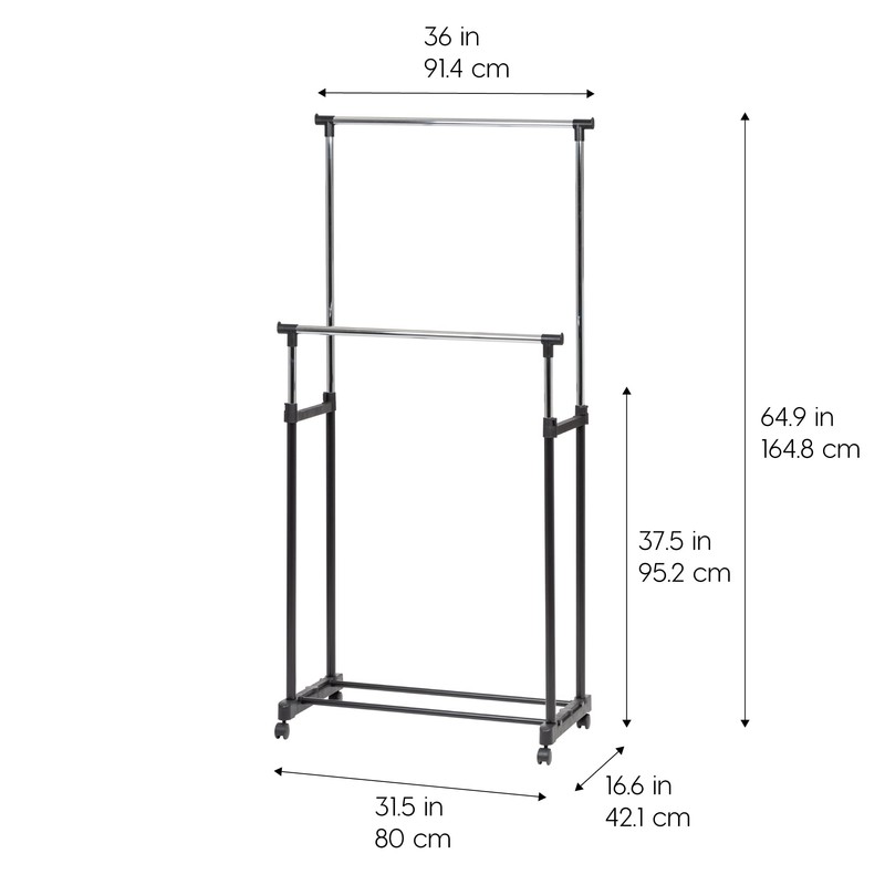 IRIS USA Clothes Rack, Portable Double-Rod Height Adjustable with Lockable