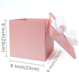 BIOBROWN Medium Birthday Gift Box with Lids, Bow and Tissue Paper, 9x9x9 Inches Collapsible Gift Box for Presents, Baby Shower, Party - Pink