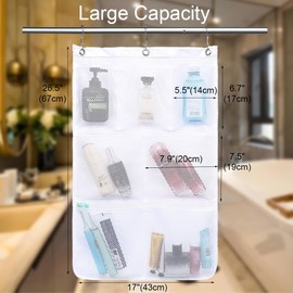GYEUKHAM - Organizador de ducha de malla colgante para baño, de secado rápido portátil con múltiples bolsillos para jabón, champú y cruceros, almacenamiento de baño que ahorra espacio, color blanco