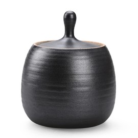 NCQIXIAO Retro Kitchen Canisters Ceramic Food Storage Jar Roud Shape with Silicone Airtight Lid for Tea, Coffee, Nuts, Herb, Spice, Sugar (Black)