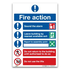Fire Action Safety Sign – A4 297x210mm Rigid PVC | BS EN ISO 7010 Compliant Fire Emergency Instruction Sign for Walls & Workplaces