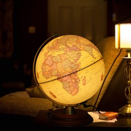 TTKTK Illuminated World Globe for Adults & Kids with Wooden Stand,Built in LED Lamp for Illuminated Night View Antique Globe for Home Décor and Office Desktop 8inch