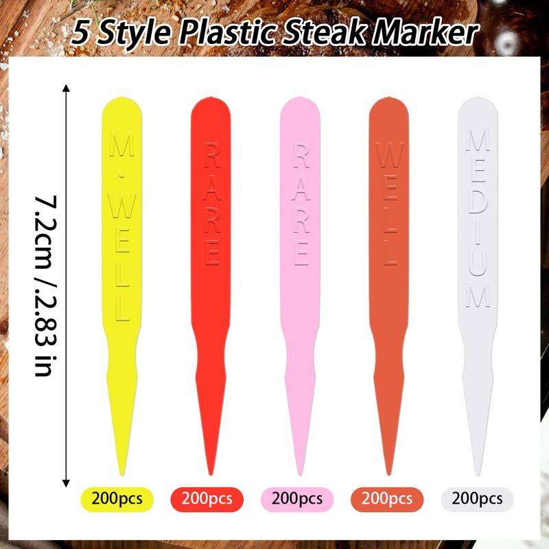 1000 Pcs Steak Markers - Colorful Plastic Meat Doneness Picks,