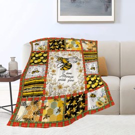 Bee Blanket Honey Bee Decor Throw Blankets Cozy Fleece Flannel Blanket Soft Warm Plush Lightweight Blanket Bees Themed Gifts for Women Men Boys Girls Adults Kids for Couch Sofa Bed 50"X60"