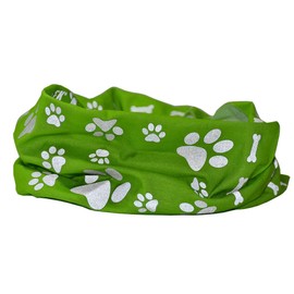 Ruffnek REFLECTIVE GREEN PAW & BONE PRINT DOG TUBE SCARF/COLLAR/BANDANA BE SAFE, BE SEEN - One Size/Medium Dogs