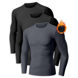 ZUTY 3 Pack Long Sleeve Thermal Shirts for Men Fleece Lined Soft Thermal Underwear Cold Weather Warm Base Layer Pajamas Tops Black-Black-Grey XL