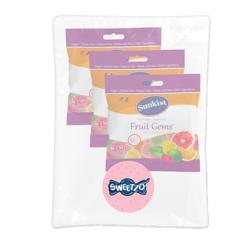 Sweetzo Sunkist Fruit Gems, Fruity Pectin Flavored Chewy Candies, Orange,
