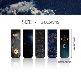 PQCLXUYA 12 Pcs Space Moon Magnetic Bookmarks,Magnet Page Markers for Book Lovers, Kids Teens Students Teachers Reading School Library Office Accessories 12 Styles (Space Moon)