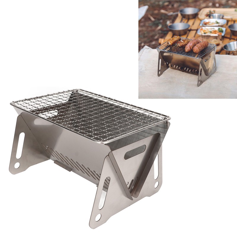 Folding BBQ Grill Heat Resistant Stainless Steel Collapsible Charcoal Grill