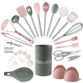 COOK WITH COLOR Silicone Cooking Utensils, Kitchen Utensil Set, Easy to Clean Silicone Kitchen Utensils, Cooking Utensils for Nonstick Cookware, Kitchen Gadgets Set, 38 Piece, Mint