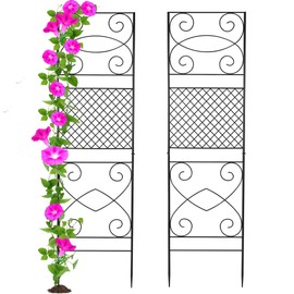 2 Pack 71" x 20" Heavy-Duty Metal Garden Trellis, Rustproof Black Iron Trellis for Climbing Plants, Flowers & Vegetables, Outdoor Yard & Patio Decoration - Black - Style 2