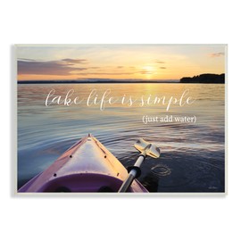 Stupell Industries Lake Life is Simple Phrase Kayak Boat Sunrise Wall Plaque, 15 x 10, Blue