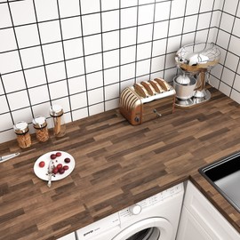 VEELIKE 24''x354'' Butcher Block Peel and Stick Countertop Contact Paper Wood Contact Paper for Countertops Waterproof Dark Wood Wallpaper for Desk Self Adhesive Vinyl Countertop Wrap for Kitchen