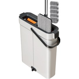 CTIME Flat Mop and Bucket System/Set for Cleaning Walls/Windows/Staircase/Ceiling, Efficient Mopping 15.75" Jumbo Mop Head for Large House, Mops for Floor Cleaning,6 Pads