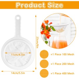 Bomtop Fine Strainer, Pack of 3 Ultra Fine Nylon Filter with Handle 100/200/400 Mesh, Nylon Sieve Kitchen, Hair Sieve Kitchen, Pasta Strainer, Kitchen Strainer, Plastic with Handle for Juice, Coffee,