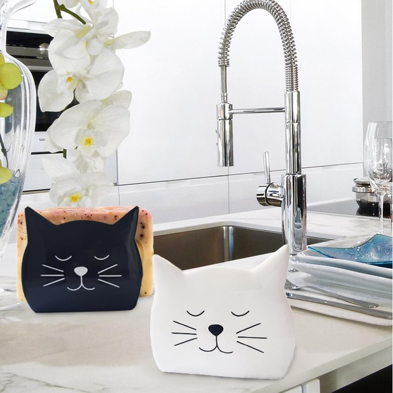 Asivtoki Sponge Holder, Dish Sponge Holder, Ceramic Sponge Caddy, Cat