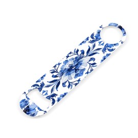 2 PACK Beer Bottle Opener, Stainless Steel Flat Bottle Openers,7 inch Metal Decor,Blue And White Hand-Painted Flower