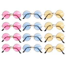 THE TWIDDLERS - 12 Round Hippie Sunglasses - 60's 70's 90's Coloured Glasses - Fancy Dress Costume Accessories for Kids & Adults