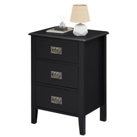 VECELO Nightstands End/Side Tables for Living Room Bedside Storage, Vintage Accent Furniture for Small Space, Solid Wood Legs, Black, Three Drawers