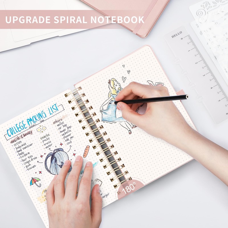 RETTACY Notebook A5 Bullet Dot Journals-Hardback Leather Grid Dotted Journal,Spiral