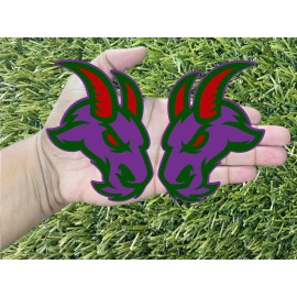 Badge Addictz Angry Goat Green on Purple Red Eye & Horns Emblem Badge Car or Truck 2 Badges