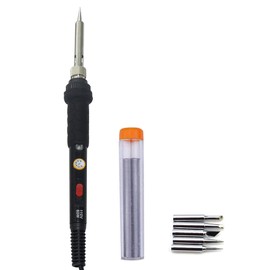 GLE2016 Electric Soldering Iron Kit 60W Adjustable Temperature Welding Soldering Iron with 5pcs Different Tips, 1 Solder Wire 1.0mm Dia. (Soldering Irons)(Upgrade Black)
