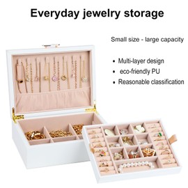 ASINGYER 2 - Layer Jewelry Box for Women, 9.52x7.36x3.5in Jewelry Organizer, Ideal for Necklaces, Rings, Earrings, Bracelets (White)