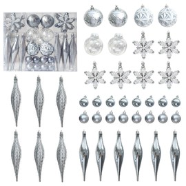 ZANZER 40 Pcs Christmas Baubles Ball Gold Glitter Christmas Ball Ornaments Shatterproof Christmas Tree Hanging Decorations 8 Style Hanging Baubles Balls with Strings for (Silver)