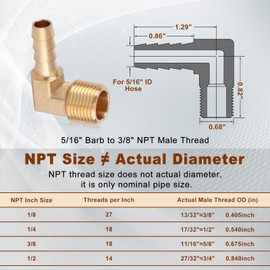 Boeray 5pcs Brass Hose Barb Fittings 90 Degree Elbow 5/16 Inch Barb to 3/8 Inch NPT Male Thread Air Hose Fittings Adapter Connector Water Fuel Air Line Fittings Elbow Fittings