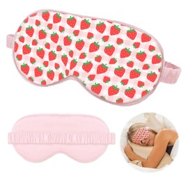 Strawberry Sleep Eyes Mask for Women, Soft Smooth Lightweight Mulberry Silk with Adjustable Straps, Silk Eye Mask for Sleeping Cute Cartoon Kids Sleep Mask for Boys Girls Teens Soft Smooth