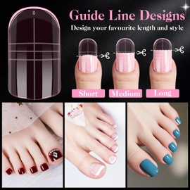 MELLIEX 150 Stück Polygel Tips Nagelformen für Zehen, Lange Quadratische Rosa Dual Tips für Pediküre und Nagelverlängerung Wiederverwendbar Nagelspitzen Form, 15 Größen