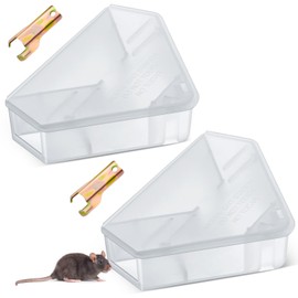 Qualirey 2 Pcs Mice Station with Key Triangle Bait Station Reusable Rodent Trap Bait Box, Keeps Children and Pets Safe Indoor & Outdoor, Bait Not Included, Suitable for Small Mice (Translucent)