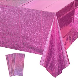 SINGOMON 2PCS Hot Pink Tablecloth Purple Table Cloth Glitter Laser Disposable Tablecloth Waterproof Tablecloth 54x108 inches Plastic Table Cloth Rectangular Table Covers for Pink Party Decorations