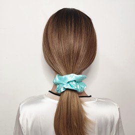 6 Pcs Satin Silk Hair Scrunchies and Ponytail Holders - Soft Hair Ties, Fashion Bands, Bows, Ropes, Elastics - Hair Accessories for Women and Girls (4.3 inch, Blue Green)