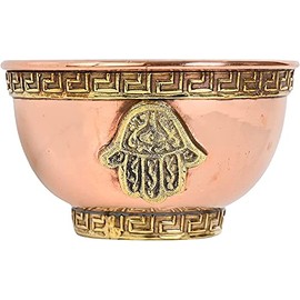 New Age Imports, Inc. Hand of Compassion/Hamsa Hand Copper Offering Bowl 3" - Great for Altar & Ritual Use, Incense Burner, Smudging Bowl, Decoration