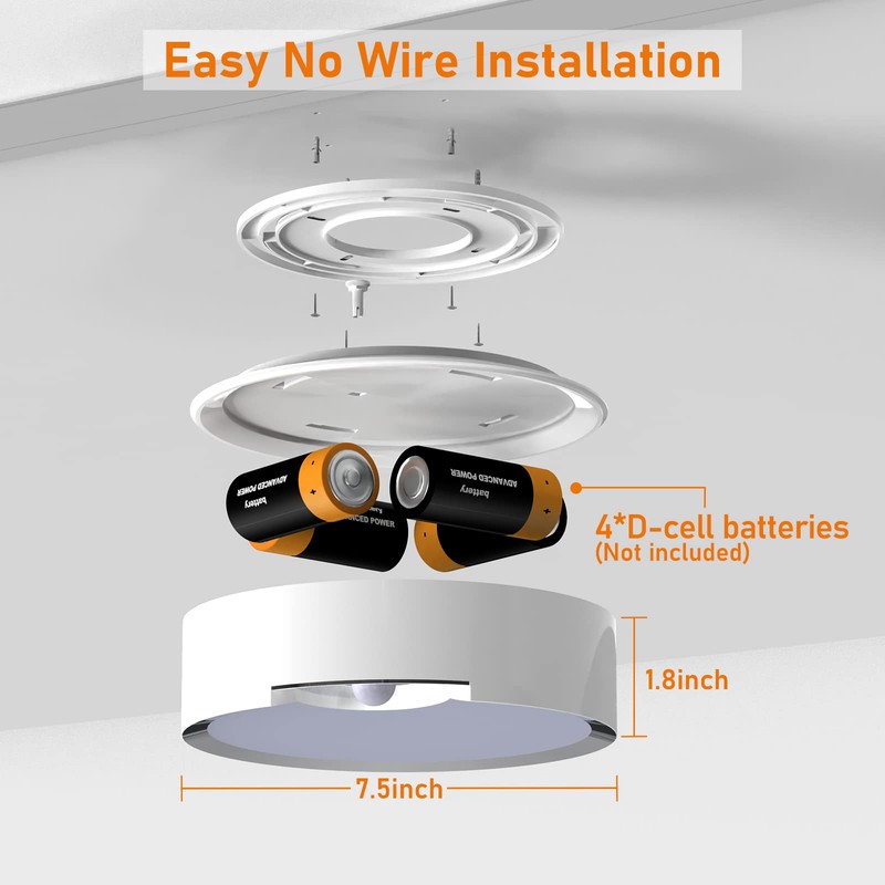 TOOWELL Motion Sensor Ceiling Light Battery Operated Indoor/Outdoor LED Ceiling