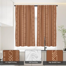 zokyer Boho Kitchen Curtains Brown and White Geometric Modern Farmhouse Abstract Small Short 27.5" W x 39" L Window Treatment Tiers for Bedroom Living Room Bathroom 2 Panels Rod Pocket Drapes