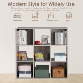 PACHIRA US 9-Cube Storage Organizer Bookshelf System, Unit Shelf, Closet Cabinet, Storage Cubes Organizer Shelves in Living Room, Bedroom, Study, Oak Grey