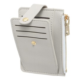 SUIKIHUM Small Credit Card Wallet Slim Wallet for Women and Men, PU Leather Minimalist Card Holder - 7 Card Slots & 1 ID Window & 1 Zipper Pocket, Light Gray