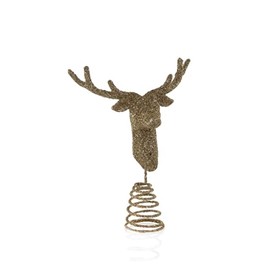 Gold Glilttered Deer Stag Reindeer Christmas Tree Topper